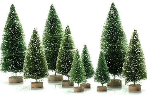 KATELUO 9 Stück Mini Tannenbaum,Künstlicher Weihnachtsbaum Miniatur,Mini Weihnachtsbaum Künstlicher,Weihnachtsbaum Schnee Klein mit Holzsockel,Weihnachtsdeko/Tischdeko/DIY/Schaufenster,3Größen (Grün)