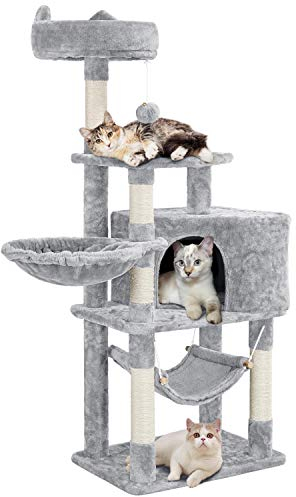 Yaheetech Árbol para Gatos Rascador Pequeño Torre de Escalada para Gato Pequeño Poste Arañar 138,5cm Gris