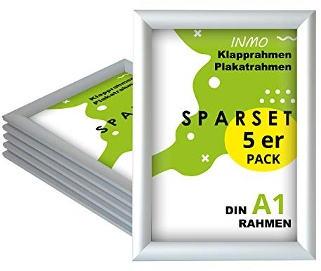 INMO Alu-Klapprahmen DIN A1 5 Stück mit Aluminium Profil ohne Glas - Klappbarer Bilderrahmen Silber - Fotorahmen für Bilder, Poster, Plakate - 62,50 x 87,20 cm Urkundenrahmen