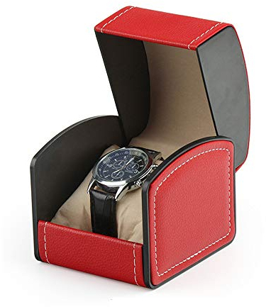 NuAngela PU Leder Uhrenbox,Einzeldisplay Aufbewahrungsbox für Armbanduhren und Smartwatches,Halter mit Kissen,Schmuckträger Geschenkbox für Damen/Herren