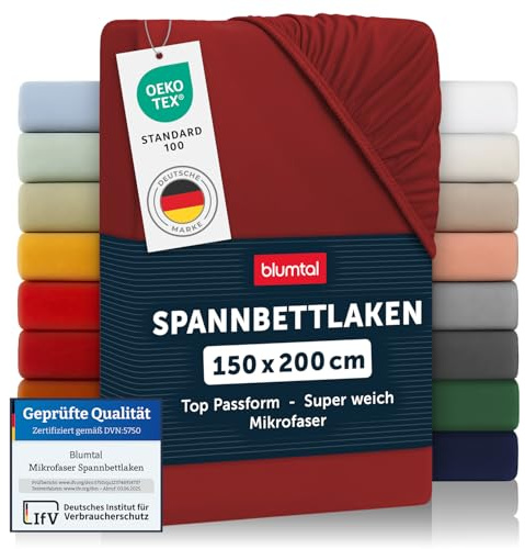 Blumtal® Spannbettlaken 150x200 cm - Bettlaken 150x200 aus Microfaser - Oekotex zertifiziertes Spannbetttuch 150x200 cm / 150x200 Spannbettlaken - Leintuch 150x200 cm -Bettspanntuch - Aurora Red - Rot
