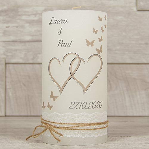 meinkerzenshop Hochzeitskerze Rustik ZEDER Traukerze mit Namen und Datum, individuell, persönlich u. handgemacht 17533
