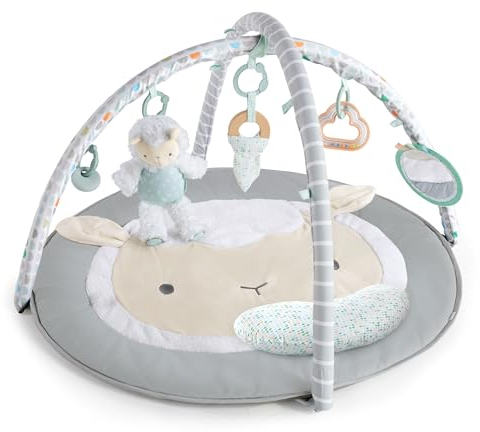 Ingenuity, Sheppy’s Spot, Corrie, Spieldecke mit Spielbogen, extra plüschig, mit 5 abnehmbaren Spielzeugen und abnehmbarem Spielbogen, einfach mitzunehmen, waschmaschinengeeignet, 12470, Grey