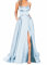 Abito da Ballo in Raso da Donna, Lungo, Elegante, con Allacciatura al Collo, Linea ad A, Incrocio sulla Schiena, Spalline Sottili, Abito da Sera o Matrimonio, con Tasche, Blu, 32