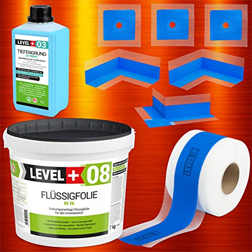 Kit d'étanchéité 7 kg de film liquide, 5 m, 2 coins intérieurs, 1 coin extérieur, 3 manchettes murales, 1 L de profondeur pour douche, salle de bain, cuisine SET342