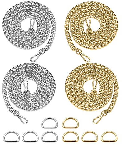 Hazrcvr Taschenkette 4 Stück Kette Tasche Sliber Gold mit Karabinerhaken D Ring Kette Trageriemen Metall Schultergurt Kettenriemen Schulterriemen für Damen Taschen Umhängetasche Handtaschen
