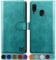 SUANPOT for Samsung Galaxy A20e case with [Credit Card Holder][RFID Blocking],PU Leather Flip Book Protective Cover Women Men for Samsung A20e Phone case Blue Green