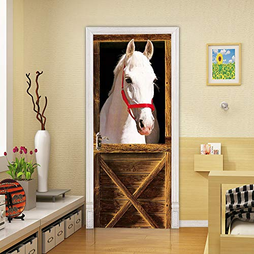VIRANDA Türaufkleber Selbstklebend 3D Türtapete Pferd TürPoster Türfolie Abnehmbar Wasserdichte Folie 86x200cm