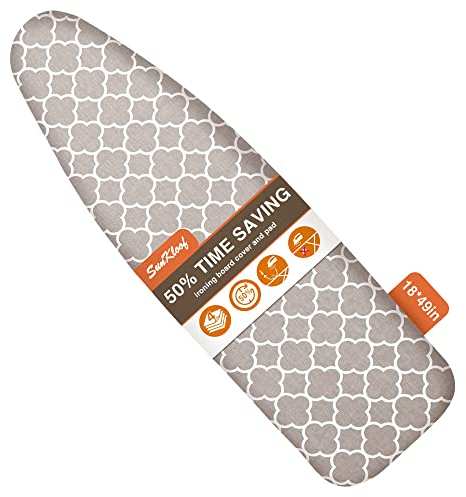 SUNKLOOF Extra Wide Ironing Board Cover and Pad,18X49 Reflective Silicone Ironing Board Cover,Resist Scorching and Staining,4 Fasteners,Elastic Edges,Large Protective Scorch Mesh Cloth,18X49in