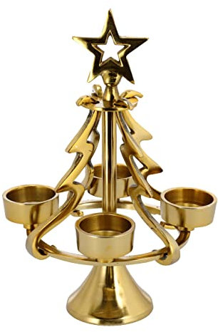 itsisa Adventskranz Tannenbaum aus Metall Gold, H: 28 cm - Weihnachten Deko, Adventsdeko, Teelichthalter Advent, Adventsgesteck