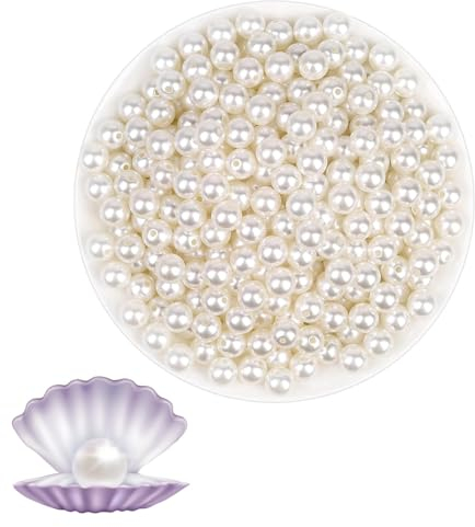 200Pcs Ivory Pearl Beads for Crafting, 6 mm Fake Pearls for Jewelry Making, Bead Board, Small Sew-on Pearls With Holes for Bracelets, Necklaces, Hairs, Crafts
