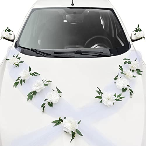 Meanju Autoschmuck Hochzeit,Auto Schmuck Organza,Herz Auto Schmuck,Autoschmuck Hochzeit Motorhaube,Car Wedding Girlande,Hochzeitsauto Deko,Blumenschmuck Auto Hochzeit,für Hochzeits Verlobungsfeier