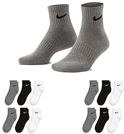 NIKE 6-18 Paar Socken Damen Herren Weiß Schwarz Kurz Sportsocken Größe 34 36 38 40 42 44 46 48 50 Sparset SX7677, Größe:34-38, Sockenfarbe:4 Paar weiss - 4 Paar grau - 4 Paar schwarz