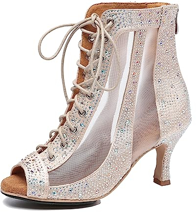 Hanfike Strass Hochzeits Schuhe Damen Sommer Abend Sandalen Stiefeletten mit Strass L551 Nude EU 40