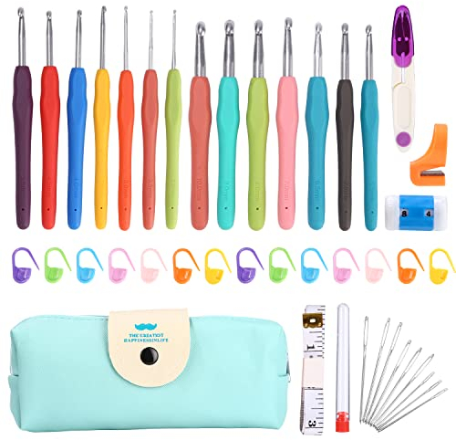 37 Häkelnadel Set 14 Stück Stricken Nadeln Kit 8 Größen Häkelnadel-Set 2.0mm-10.0mm Farbe Häkelnadel Set Häkelset für Anfänge Ergonomische Gummigriffe WeichemGriff Häkelnadeln mit Aufbewahrungstasche