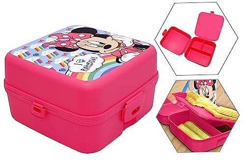HOVUK Minnie Mouse Snackbox 14 cm, 3 Fächer, Bento-Stil, Kinder-Lunchbox, auslaufsicher, Mahlzeitenvorbereitungsbehälter, Geschenk für Mädchen ab 3 Jahren, Rosa