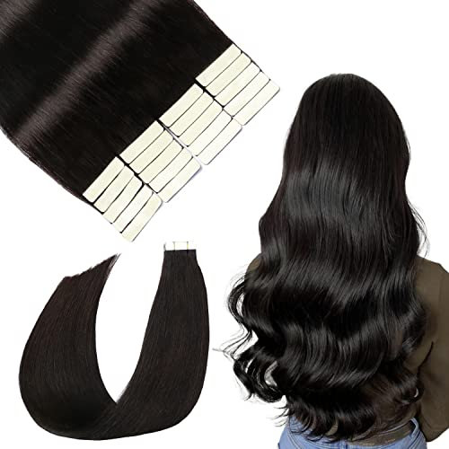 SURNEL Tape in Echthaarverlängerungen Tape Farbe Natur Schwarz 14 Zoll 50 Gramm 20Pcs Seidiges Glattes Echthaar für Beauty Girl Tape in Haarverlängerung (tape#1B-35cm)