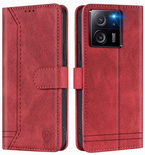 GoodcAcy Handyhülle für Xiaomi 13T/Xiaomi 13T Pro Hülle Handyhülle Leder Klappbar Schutzhülle Tasche Wallet Brieftasche Cover Flip Case für Xiaomi 13T/Xiaomi 13T Pro/Redmi K60 Ultra Klapphülle Rot