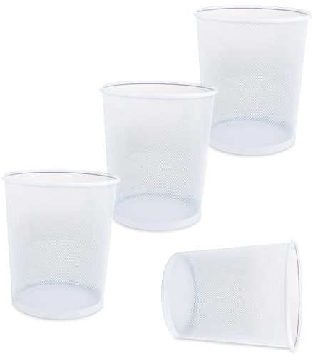 APACALI 4 Stück Drahtgeflecht Papierkorb Metall Mülleimer, 26.5x23.5x19CM Runder Bürokorb, 10L Büro Mülleimer weiß, leichter Papierkorb aus Metallgitter, kleine Papierkorb Mülleimer Abfalleimer