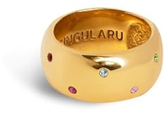 SINGULARU - Curve Rainbow Ring. Messing mit 18 Kt Vergoldeter Beschichtung und Zirkonia. Schmuck für Damen. Größe 14.