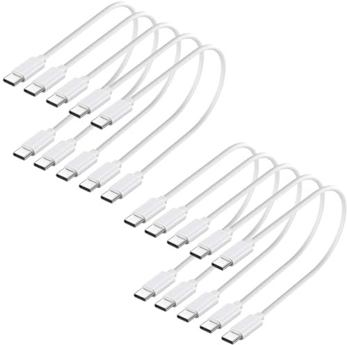 weishan Lot de 10 câbles de charge USB C, multipack de 60 W à charge rapide USB-C vers câbles de charge de type C, fils courts en vrac de 0,3 m, blanc