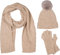 styleBREAKER Damen Set 3-Teilig aus Schal, Bommelmütze und Handschuhe, Zopfmuster Strickschal Warm Winter Einfarbig 01018270, Farbe:Braun