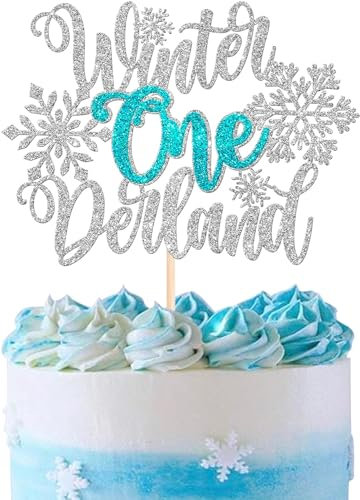 1 Stück Winter Onederland Tortendeko Glitzer Winter Schneeflocke Cake Topper Schneeflocke Kuchen Deko für Winter Wonderland Schneeflocke 1. Geburtstag Thema Baby Dusche Kinder Party Silber Blau