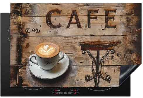 KitchenYeah© Herdabdeckplatte Einteilig Herdabdeckung Abdeckplatte für Ceranfeld Abdeckung Induktionskochfeld Aufrollbare Matte Cafe - Holz - Kaffee - Regale - 81.6x52.7 cm