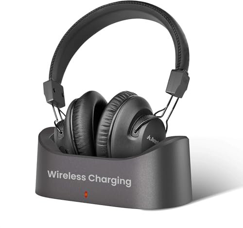 Avantree Audition 3 - Bluetooth 5.3 Over-Ear Headphones with Wireless Charging Dock, Compatible with Samsung Smart TVs, 50H Long Battery Life, aptX-Adaptive, Clear Voice & Boosted Volume