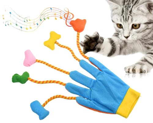 Katzen-Teaser-Handschuhe, interaktive Handschuhe, Katzenspielzeug - Katzenspielzeug-Handschuhe Teaser-Handschuhe - 5-Finger-Handschuhe mit Glöckchen, interaktives Katzenspielzeug,