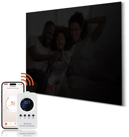 Hocosyme Infrarotheizung Glas 300W,Infrarot Glasheizung mit Fernbedienung 50x60 CM,Elektroheizung mit Überhitzungsschutz - WIFI (Tuya Smart) - Schwarz - TÜV.