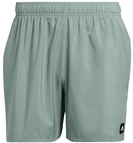 adidas Uomo Solid CLX Short-Length Swim Shorts, Silver Green/Black, M