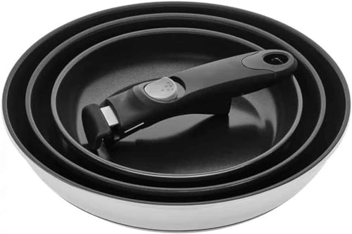 Avilia Set 3 Padelle Induzione con Manico Removibile, 20-24-28cm - Rivestimento Antiaderente 5 Strati, Lavabile in Lavastoviglie, Utilizzabile in Forno fino a 250°C