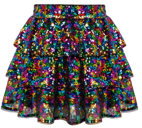 GRACE KARIN Kinder Sommer Pailletten Röcke Mädchen Layered Tutu Ballettrock Geburtstagsröcke Partykleid Mehrfarbig auf Schwarz 6 Jahre
