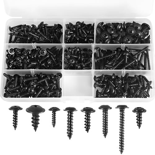 340 Stück Blechschrauben Sortiment Kreuzschlitzschrauben aus Kohlenstoffstahl, Rundkopf Scheibenschrauben M3 M3.5 M4 M5 Schwarz Blechschrauben Flachkopf Gut & Solid Flachkopfschrauben