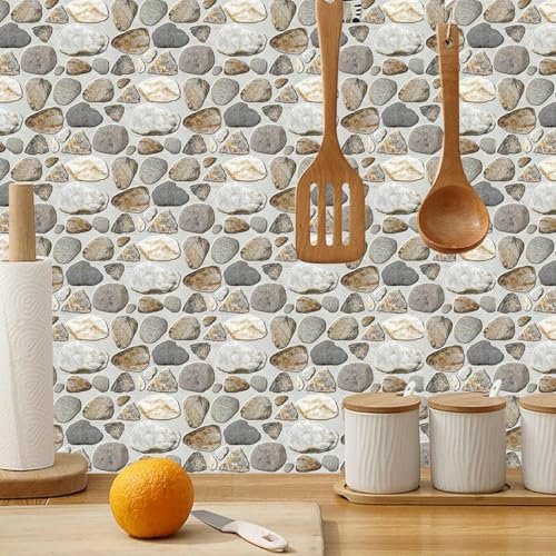 Fliesenaufkleber, 15 x 30 cm, graue Kieselsteine, 12 Stück, Küchenfliesenaufkleber für Badezimmer, zum Aufkleben auf Wandfliesen, Spritzschutz für Küche, zum Aufkleben auf Fliesen, selbstklebendes Vi
