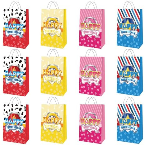 Bolsas Regalo Cumpleaños Infantil, 12 Piezas Bolsas de Regalo para Fiestas de Paw Dog Patrol, Dog Patrol Fiesta de Cumpleaños Infantil, Bolsas de Papel con Asas, Bolsas Caramelos para Navidad, Bodas