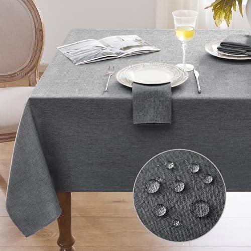 Softalker Table Cloth Rectangular 140x200 cm Faux Linen Wipeable Tablecloths Water Resistant Dining Table Cover Elegant for Coffee Outdoor Party Christmas New Year Tabletop Decor,55x78 inch,Dark Grey