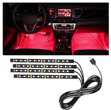 CGEAMDY LED Innenbeleuchtung Auto, Auto Innenraum Ambient Light, Light Innenbeleuchtung Ambiente Beleuchtung, Auto Zubehör LED Strip, Wasserdichtes-Auto Monochrom Dekorative Umgebungslicht(Rot)