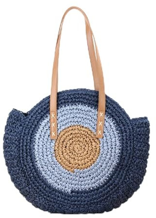 GFJEDTKY Runde Stroh-Strandtasche Für Damen, Stroh-Handtaschen, Gewebte Schultertasche,Crossbody-Strohtaschen,Für Frauen, Urlaub, Tragetasche,3