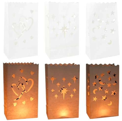 IKOPFLN 15 Stück Lichttüten Candle Bags - Papier Lichtertüten für Teelichter, Kerzentüten mit elegantem Muster - für Weihnachten, Hochzeit, Geburtstag, Kommunion und Tischdeko