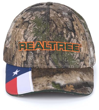 Bell Rangers Realtree APX Camouflage-Baseballkappe, 100 % Baumwoll-Twill (gepeacht), Gesticktes 3D-Realtree-Emblem mit Texas-Flagge, Einheitsgr��e