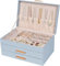 Dajasan Schmuckkästchen, Schmuckaufbewahrung, PU-Leder Schmuckkasten, 2 Schubladen, Schmuck Geschenk Box für Damen, Mädchen, Freunde, Frau oder Mutter, Geschenkidee (Rauchiges Blau)