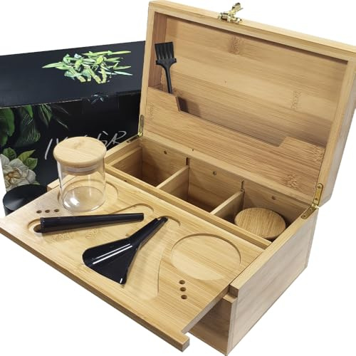 IXIGER Großer Bambus-Kasten mit Kombinationsschloss,Aufbewahrungsbox-Set(17.5 * 27 * 12cm) (Originalholz)