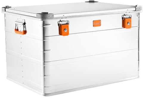Alubox Alukiste abschließbar E241-47 - Premium Aluminium Lagerbox 198 Liter - Deckel mit Aluminium Druckguss Stapelecken und Gummidichtung - inklusive Schlösser - Bodenmaß E241 - Innenhöhe 47cm