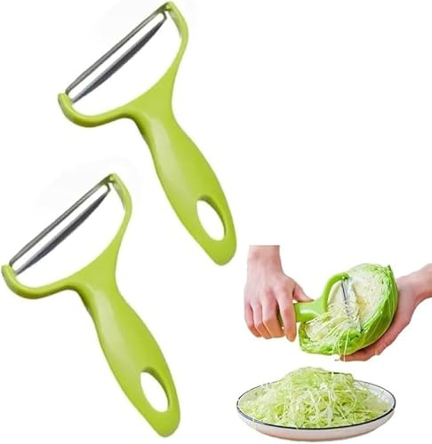 2Pcs Green Cabbage Shredder,Stainless Steel Fruit Vegetable Potato Peeler Cabbage Graters,Vegetable Cutter Cabbage Slicer,Kitchen Must Have for Home Restaurants,Peeling,Grating and Slicing Tools