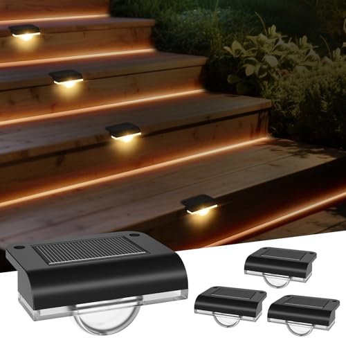 Liyade Solarleuchten für außen, 4 Stück Solar Treppenleuchten, Solar Zaunlichter, Wasserdichte Solarlampen & Treppenlicht für Treppen, Stufen, Zaun, Terrassen, Gärten (Warmweiß)