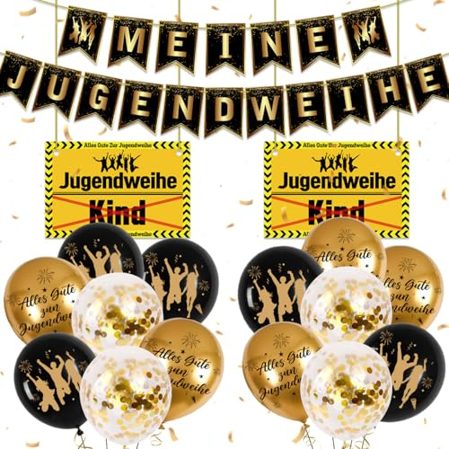 Jugendweihe Deko, Meine Jugendweihe Deko Junge & Mädchen Gastgeschenke Jugendweihe, Jugendweihe Banner, Schwarz Gold Meine Jugendweihe Luftballons, Jugendliche Schenken Personalisierte Geschenkideen