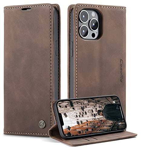 Monweicz Coque pour IPhone 13 Pro Clapet Case en Cuir Pochette Protection Portefeuille Rabat Etui Premium Housse Porte Carte Magnétique Étui pour IPhone 13 Pro, Café