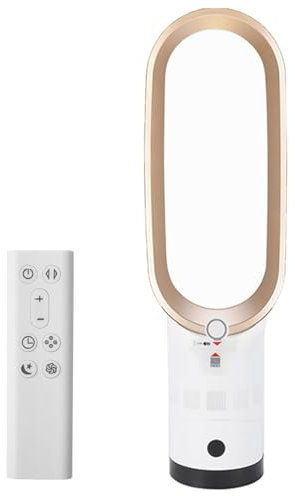 Mioanser Ventilatore Senza Pale, Ventilatore a Torre Silenzioso con Telecomando, 8 Velocità del Vento, Rotazione Orizzontale di 90°, Rotazione Verticale di 20°, Schermo a LED, Timer da 9 Ore (Oro)